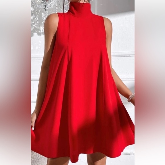 Nwt. FULLY LINED TRAPEZE DRESS W HIGH NECK AND TIE FOR BACK BOW SZ LARGE - Picture 1 of 4